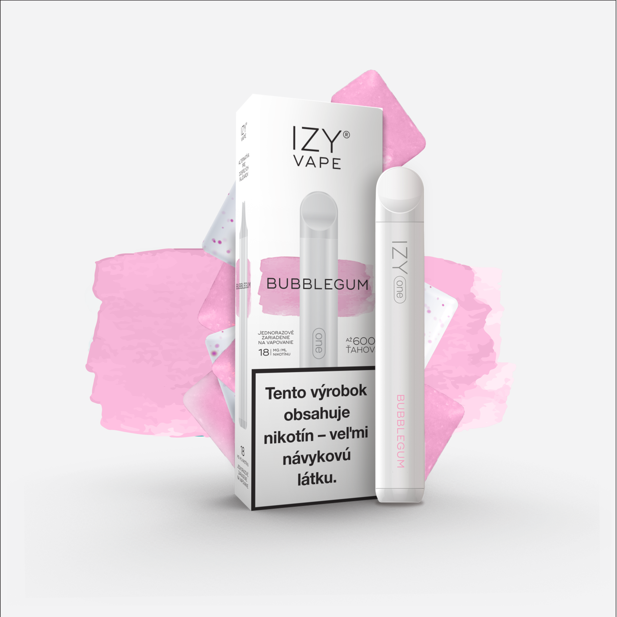 Izy Vape One 600 ťahov Bubblegum 0mg Biela 5ks Izyvape